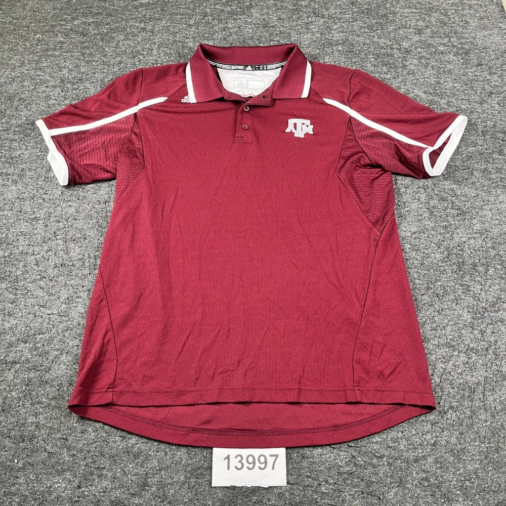 Texas A&M Aggies Polo Shirt Mens Large Maroon Adidas Climalite Football NCAA